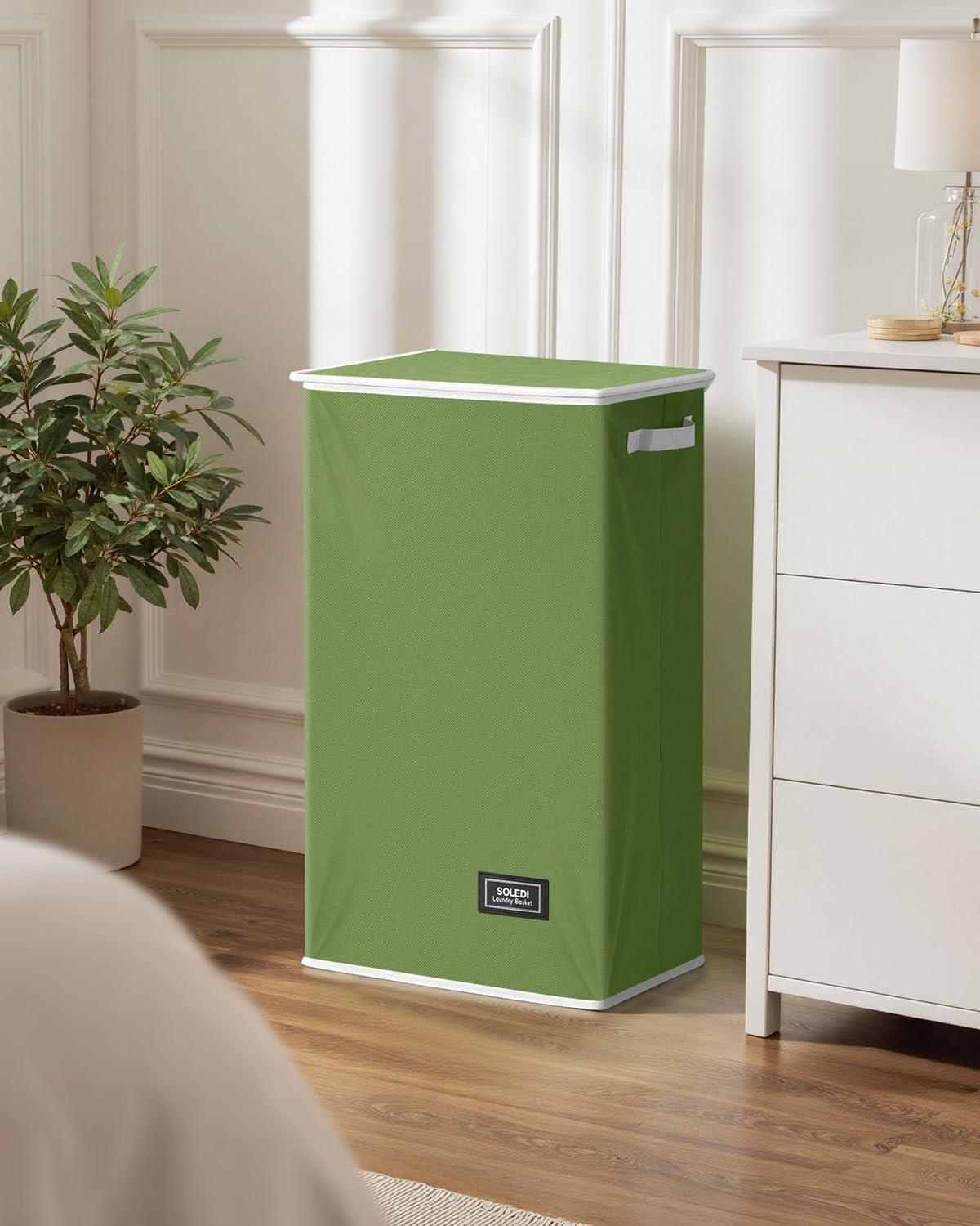 imageSOLEDI Laundry Hamper with Lid 100L Large amp Tall Collapsible Laundry Basket Clothes Hamper with Bag Removable Easy to Carry Dirty Hampers for Bedroom Bathroom Dorm College GreyDark Green