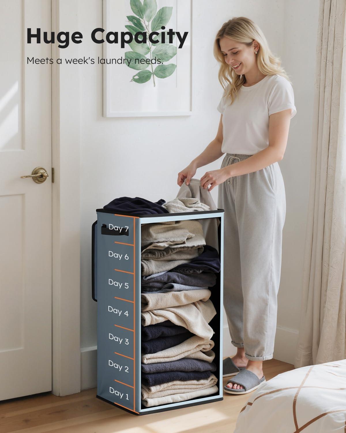 imageSOLEDI Laundry Hamper with Lid 100L Large amp Tall Collapsible Laundry Basket Clothes Hamper with Bag Removable Easy to Carry Dirty Hampers for Bedroom Bathroom Dorm College GreyBluishGrey