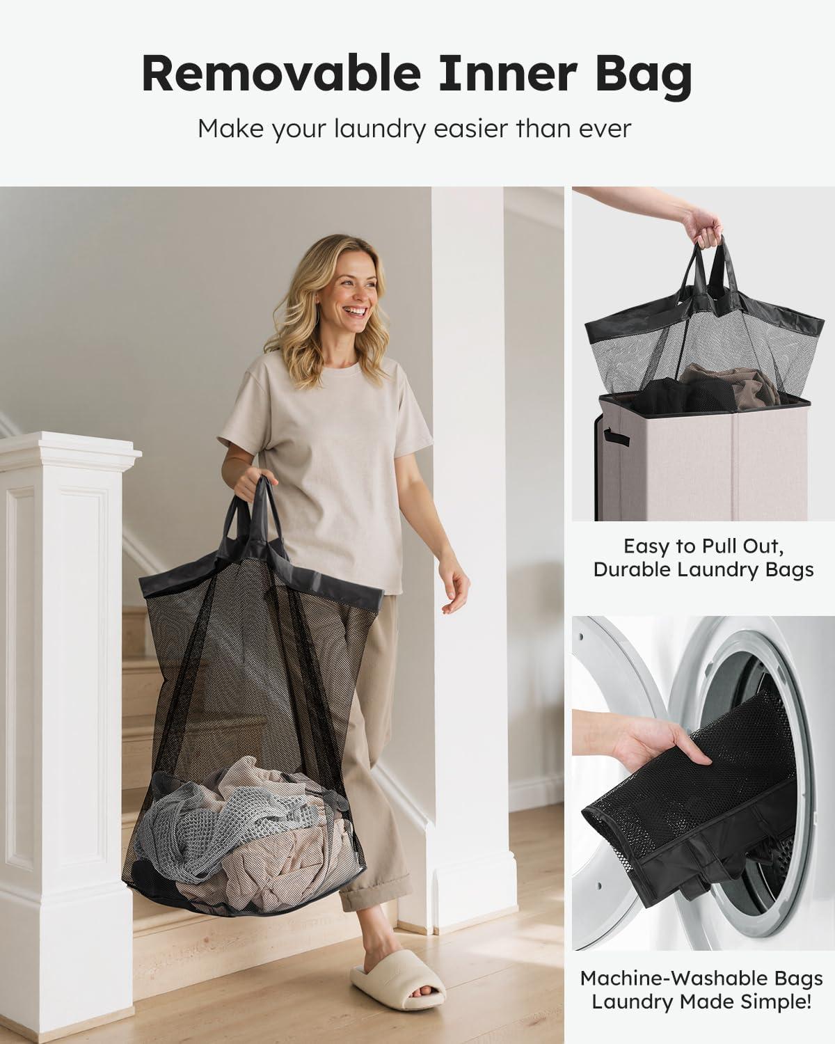imageSOLEDI Laundry Hamper with Lid 100L Large amp Tall Collapsible Laundry Basket Clothes Hamper with Bag Removable Easy to Carry Dirty Hampers for Bedroom Bathroom Dorm College GreyLight taupe