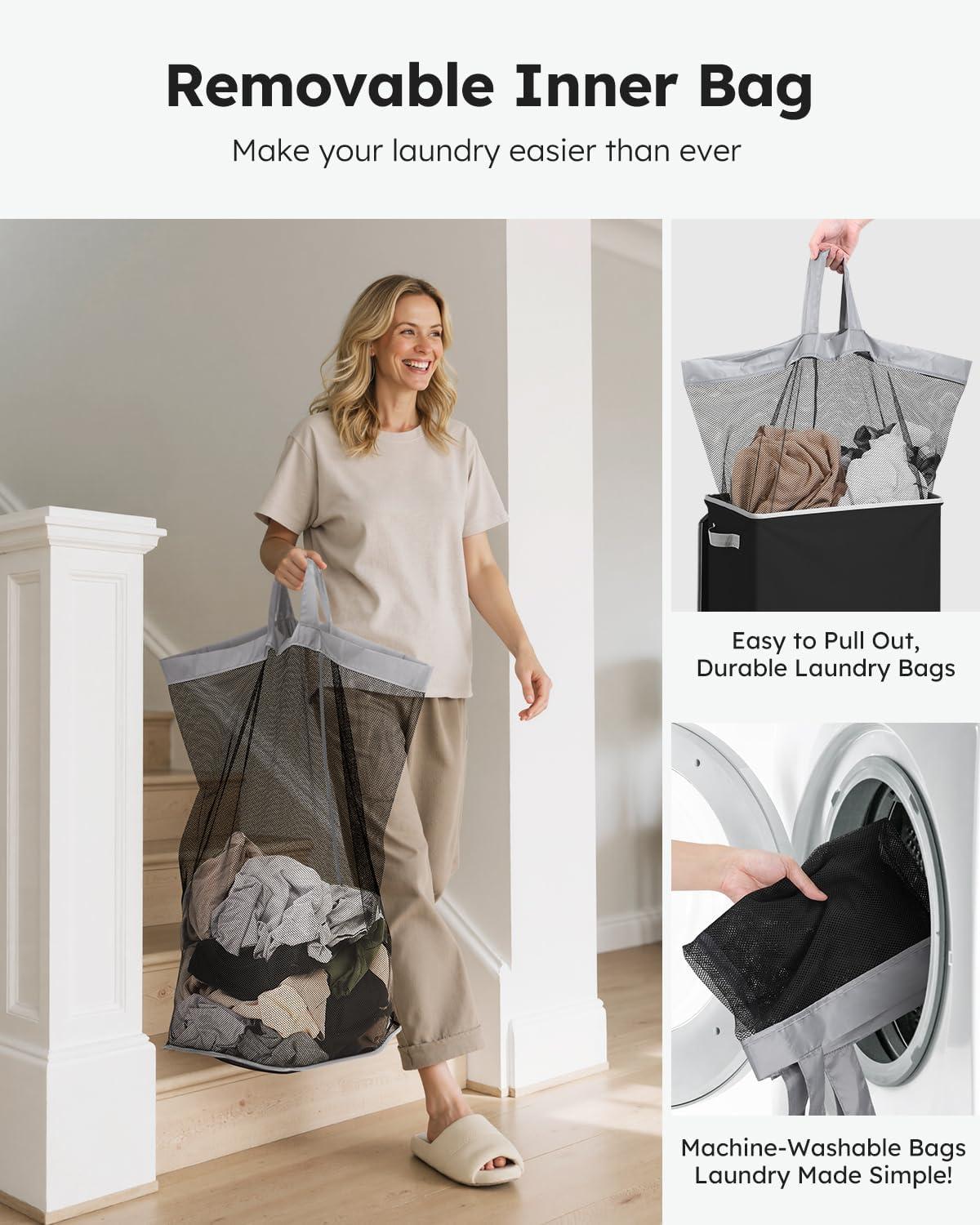 imageSOLEDI Laundry Hamper with Lid 100L Large amp Tall Collapsible Laundry Basket Clothes Hamper with Bag Removable Easy to Carry Dirty Hampers for Bedroom Bathroom Dorm College GreyBlack