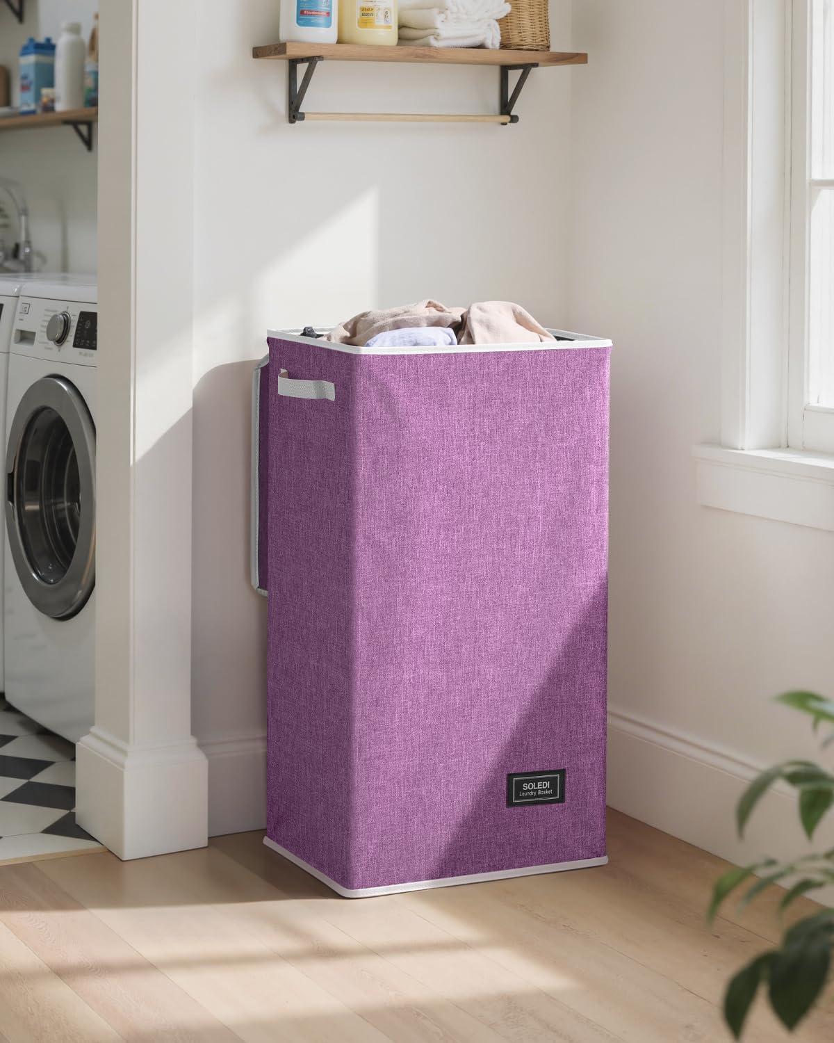 imageSOLEDI Laundry Hamper with Lid 100L Large amp Tall Collapsible Laundry Basket Clothes Hamper with Bag Removable Easy to Carry Dirty Hampers for Bedroom Bathroom Dorm College GreyPurple