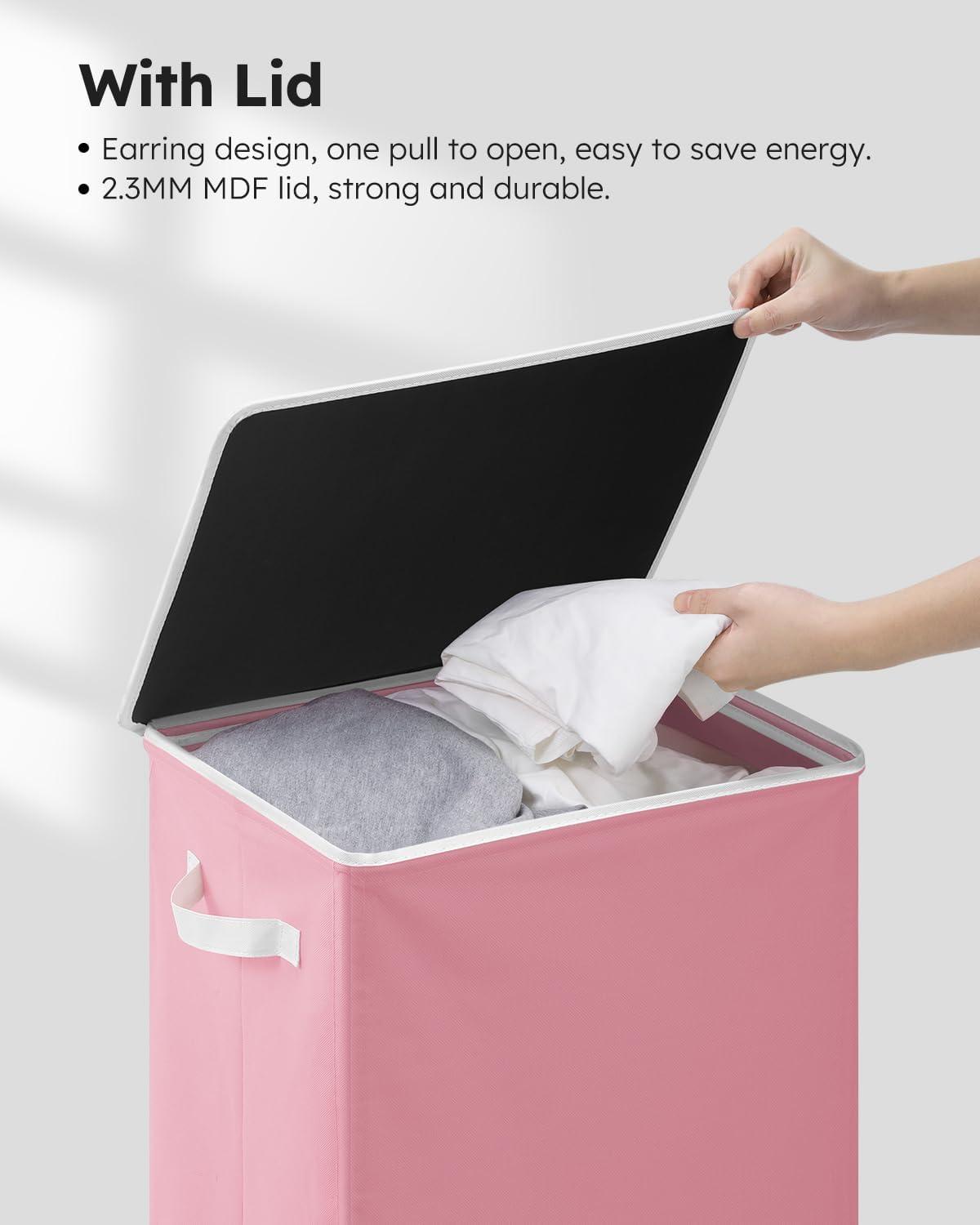 imageSOLEDI Laundry Hamper with Lid 100L Large amp Tall Collapsible Laundry Basket Clothes Hamper with Bag Removable Easy to Carry Dirty Hampers for Bedroom Bathroom Dorm College GreyPink