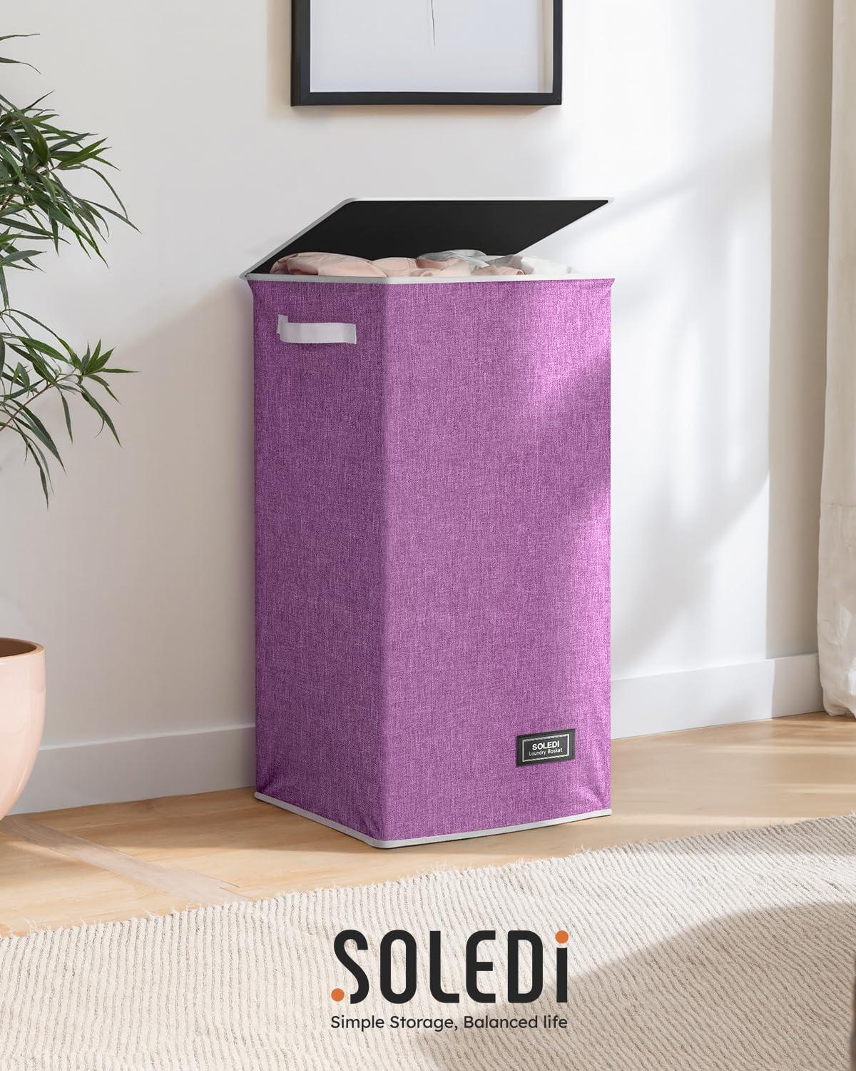imageSOLEDI Laundry Hamper with Lid 100L Large amp Tall Collapsible Laundry Basket Clothes Hamper with Bag Removable Easy to Carry Dirty Hampers for Bedroom Bathroom Dorm College GreyPurple