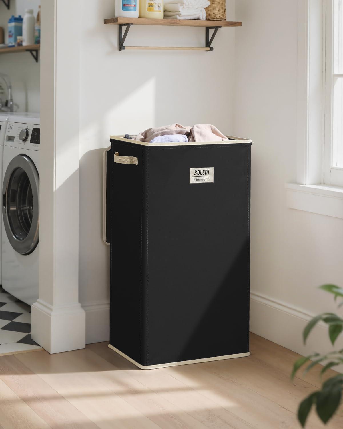 imageSOLEDI Laundry Hamper with Lid 100L Large amp Tall Collapsible Laundry Basket Clothes Hamper with Bag Removable Easy to Carry Dirty Hampers for Bedroom Bathroom Dorm College GreyPitch Black