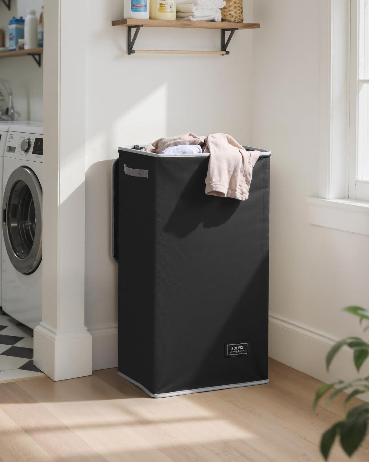 imageSOLEDI Laundry Hamper with Lid 100L Large amp Tall Collapsible Laundry Basket Clothes Hamper with Bag Removable Easy to Carry Dirty Hampers for Bedroom Bathroom Dorm College GreyBlack