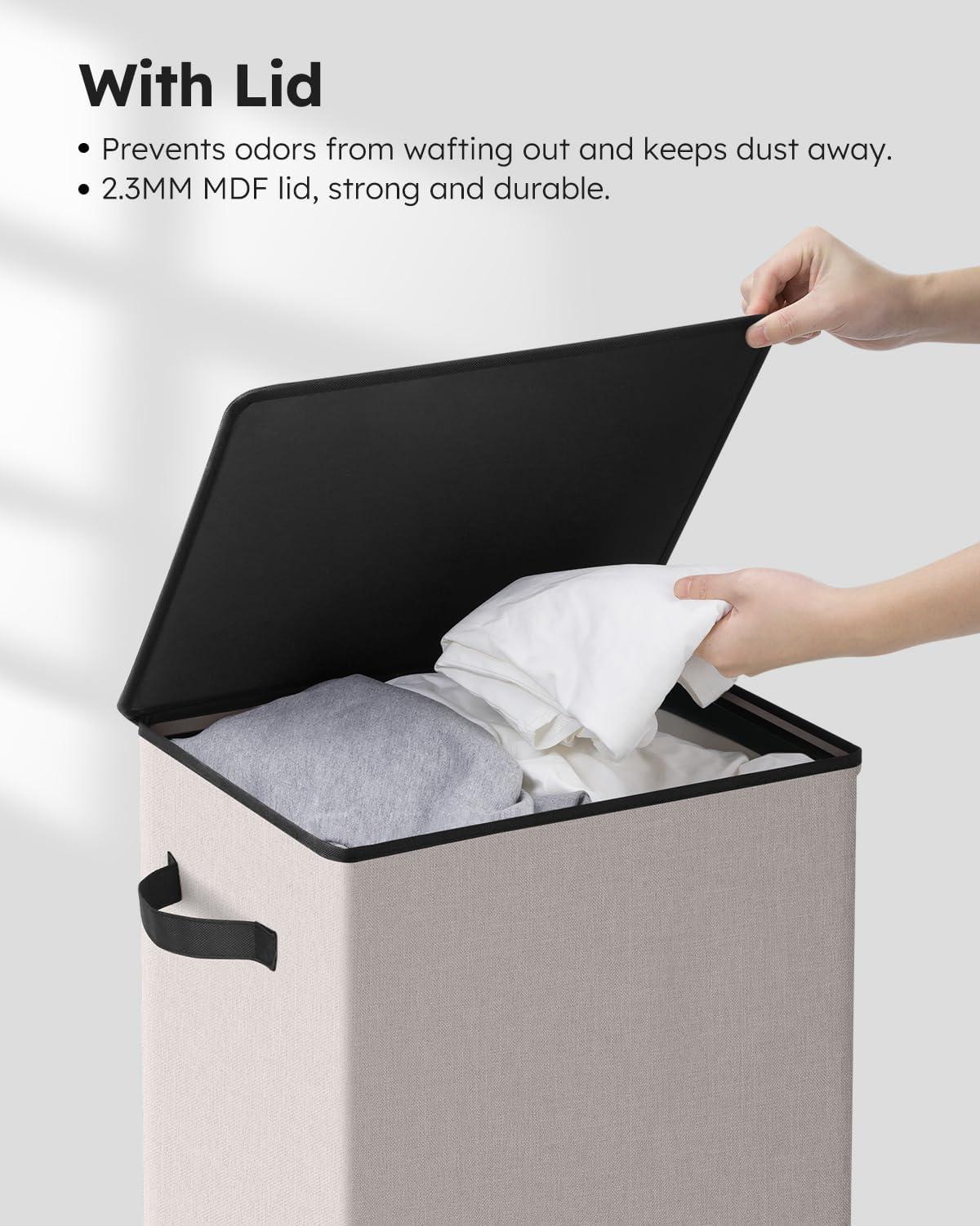 imageSOLEDI Laundry Hamper with Lid 100L Large amp Tall Collapsible Laundry Basket Clothes Hamper with Bag Removable Easy to Carry Dirty Hampers for Bedroom Bathroom Dorm College GreyLight taupe