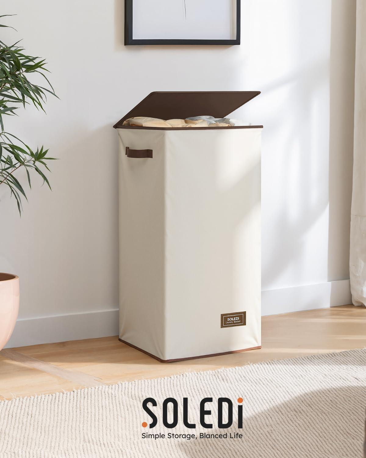 imageSOLEDI Laundry Hamper with Lid 100L Large amp Tall Collapsible Laundry Basket Clothes Hamper with Bag Removable Easy to Carry Dirty Hampers for Bedroom Bathroom Dorm College GreyOffWhite