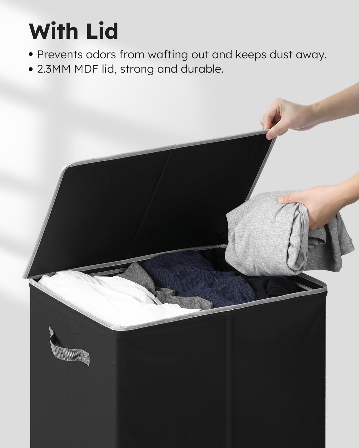 imageSOLEDI Laundry Hamper with Lid 100L Large amp Tall Collapsible Laundry Basket Clothes Hamper with Bag Removable Easy to Carry Dirty Hampers for Bedroom Bathroom Dorm College GreyBlack
