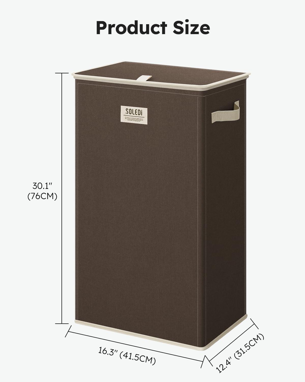 imageSOLEDI Laundry Hamper with Lid 100L Large amp Tall Collapsible Laundry Basket Clothes Hamper with Bag Removable Easy to Carry Dirty Hampers for Bedroom Bathroom Dorm College GreyChocolate