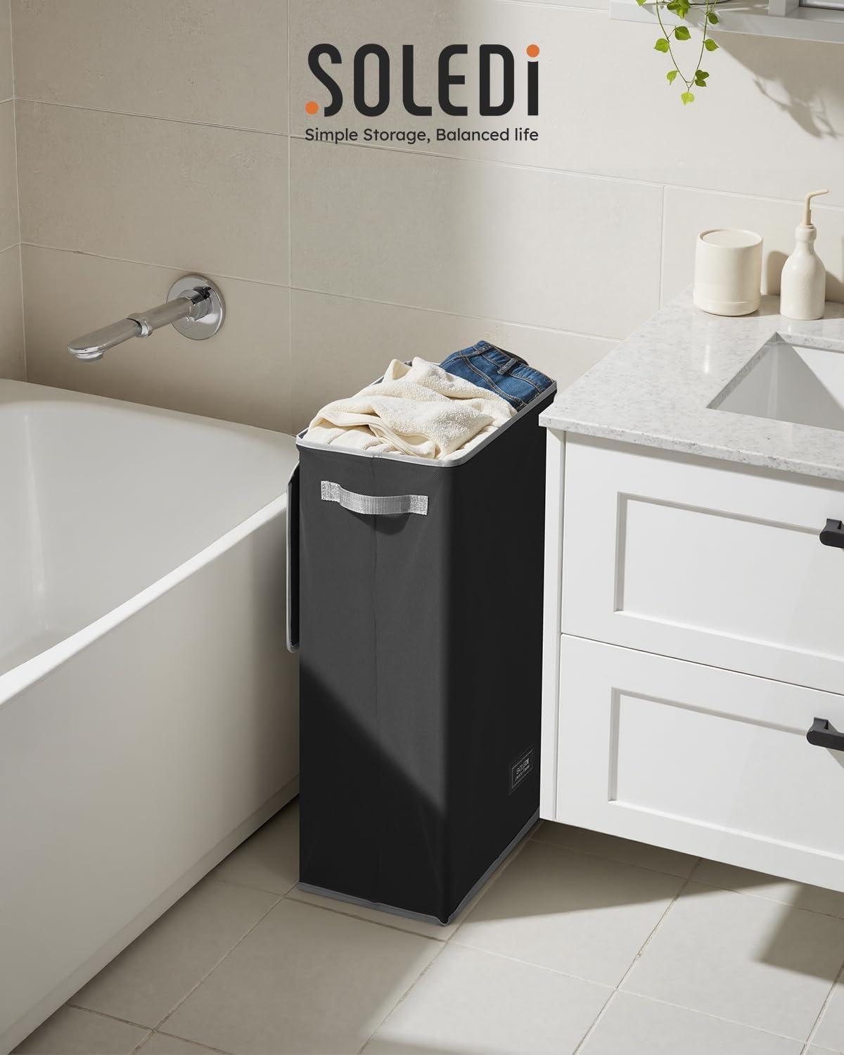 imageSOLEDI Laundry Hamper with Lid 100L Large amp Tall Collapsible Laundry Basket Clothes Hamper with Bag Removable Easy to Carry Dirty Hampers for Bedroom Bathroom Dorm College GreyBlack
