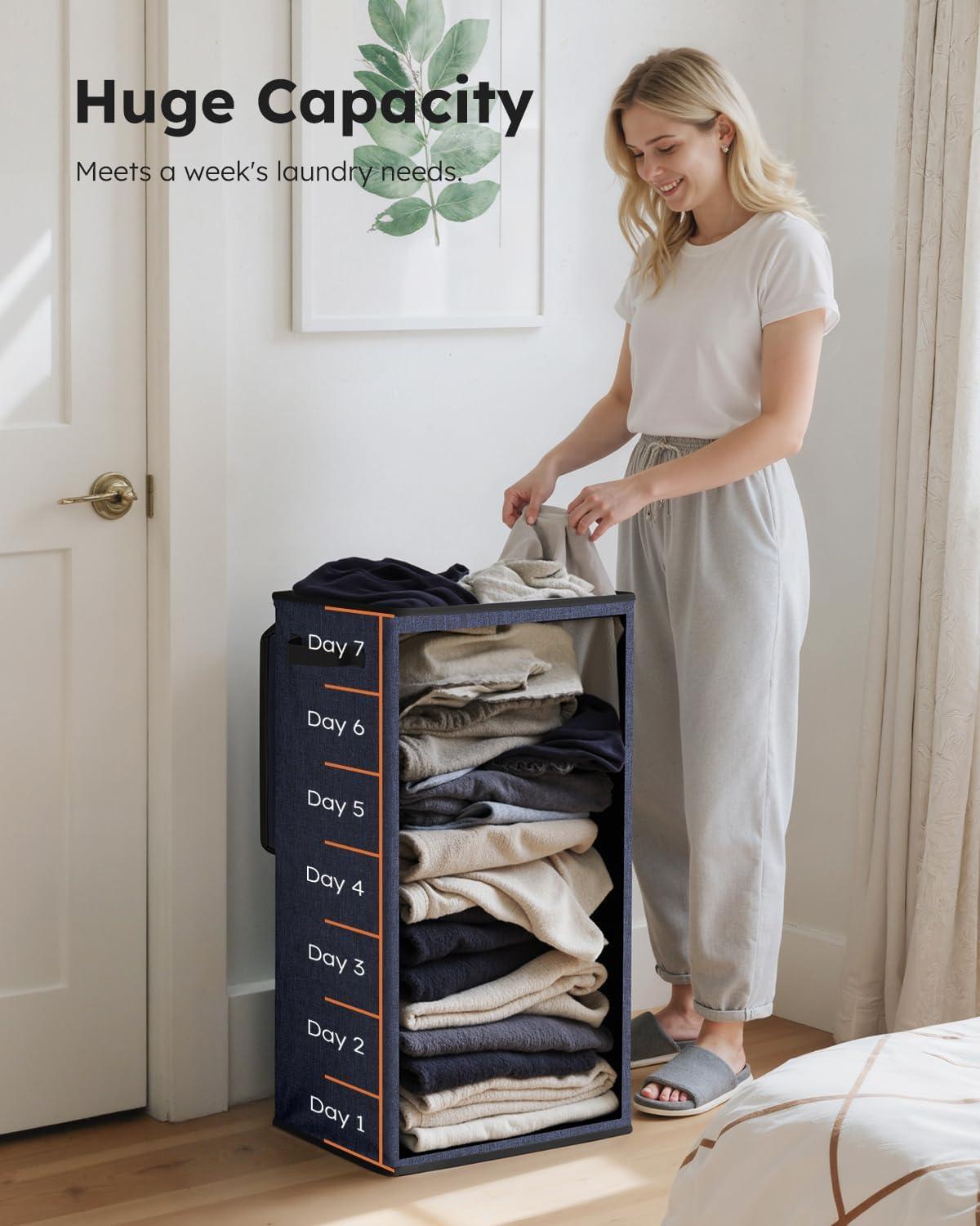 imageSOLEDI Laundry Hamper with Lid 100L Large amp Tall Collapsible Laundry Basket Clothes Hamper with Bag Removable Easy to Carry Dirty Hampers for Bedroom Bathroom Dorm College GreyNavy Blue