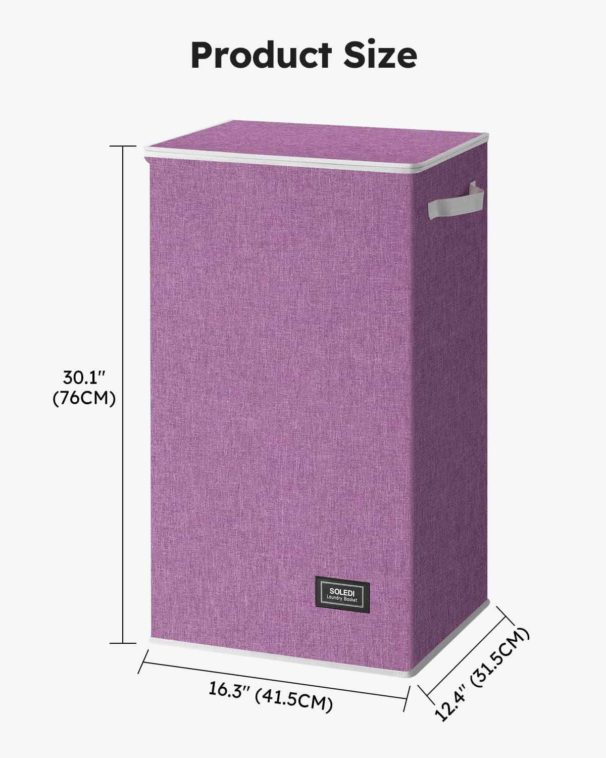 imageSOLEDI Laundry Hamper with Lid 100L Large amp Tall Collapsible Laundry Basket Clothes Hamper with Bag Removable Easy to Carry Dirty Hampers for Bedroom Bathroom Dorm College GreyPurple