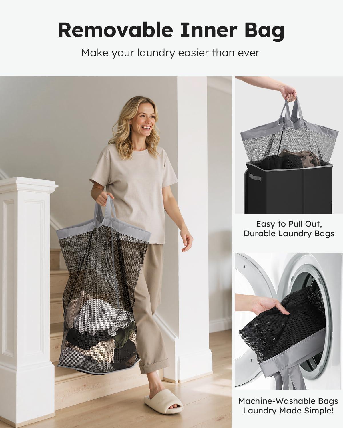 imageSOLEDI Laundry Hamper with Lid 100L Large amp Tall Collapsible Laundry Basket Clothes Hamper with Bag Removable Easy to Carry Dirty Hampers for Bedroom Bathroom Dorm College GreyBlack