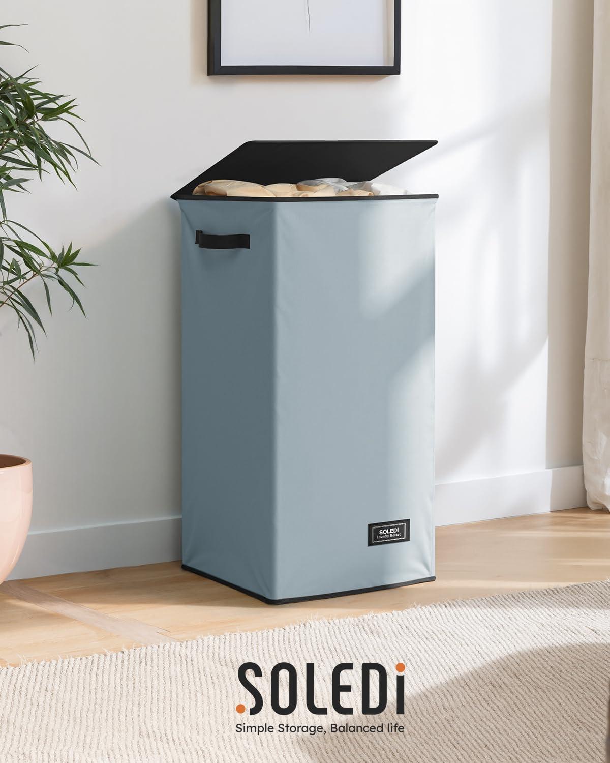 imageSOLEDI Laundry Hamper with Lid 100L Large amp Tall Collapsible Laundry Basket Clothes Hamper with Bag Removable Easy to Carry Dirty Hampers for Bedroom Bathroom Dorm College GreyBluishGrey
