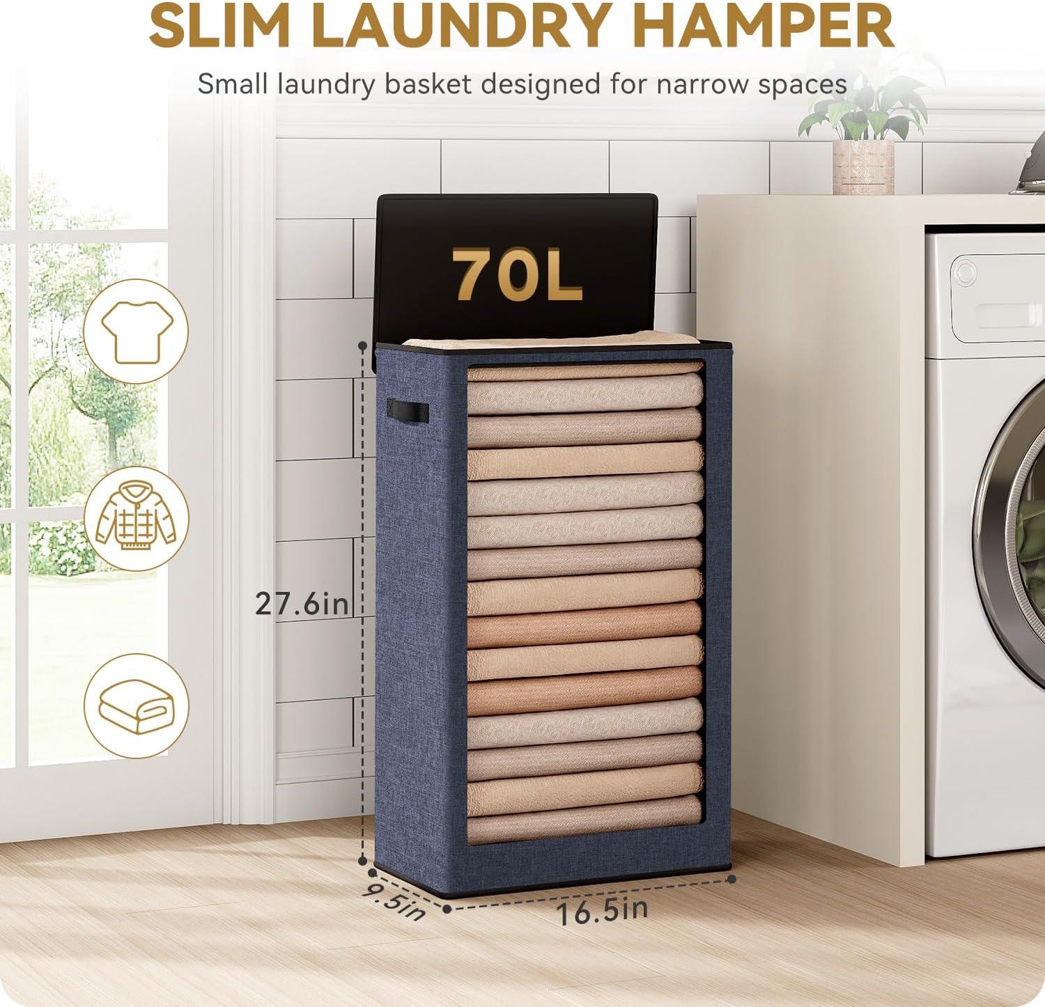 imageSOLEDI Laundry Hamper with Lid 100L Large amp Tall Collapsible Laundry Basket Clothes Hamper with Bag Removable Easy to Carry Dirty Hampers for Bedroom Bathroom Dorm College GreyNavy Blue