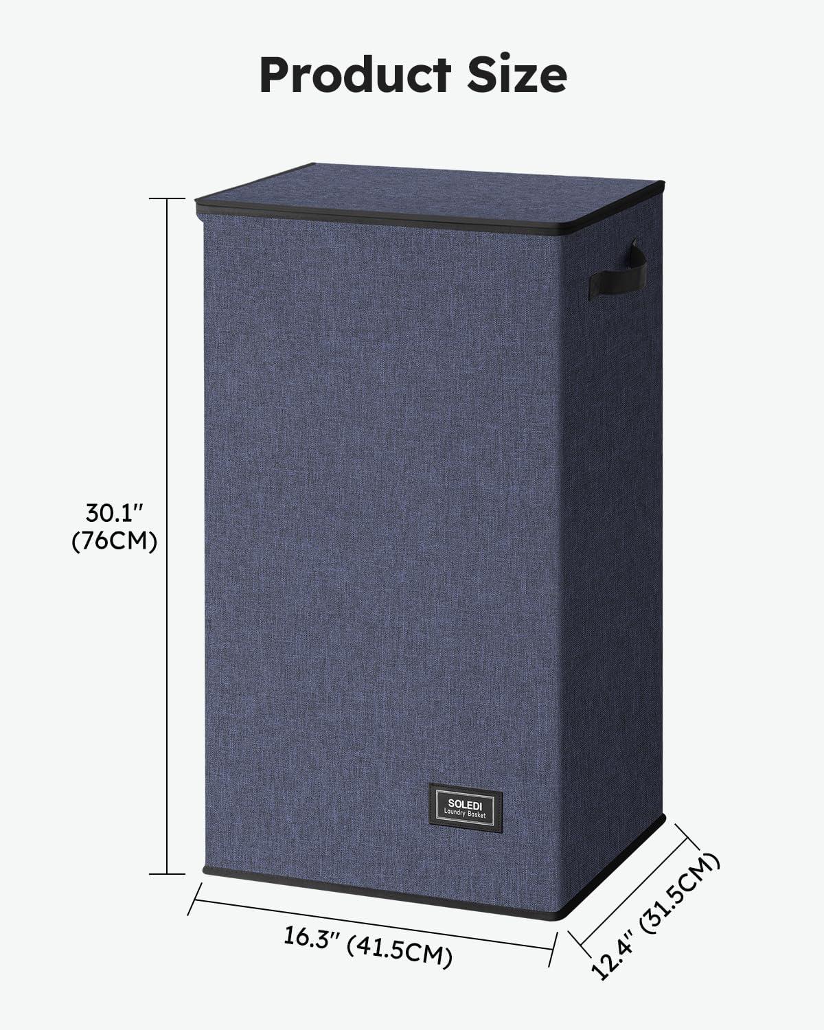 imageSOLEDI Laundry Hamper with Lid 100L Large amp Tall Collapsible Laundry Basket Clothes Hamper with Bag Removable Easy to Carry Dirty Hampers for Bedroom Bathroom Dorm College GreyNavy Blue