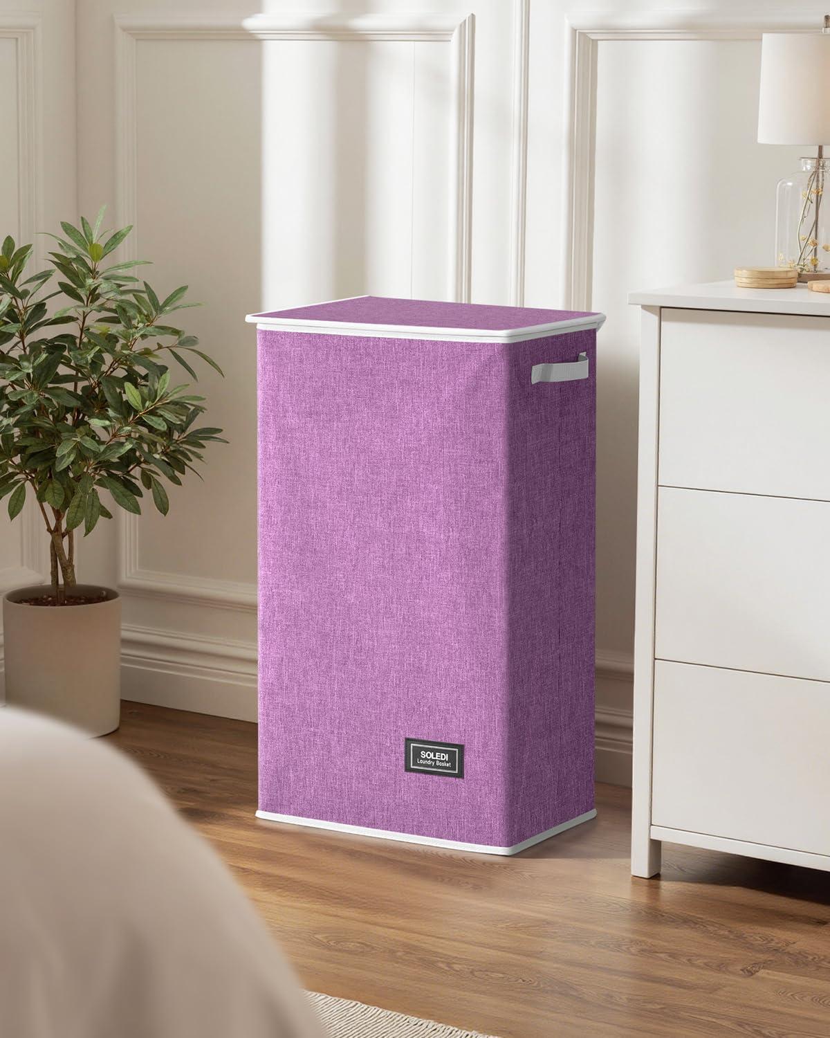 imageSOLEDI Laundry Hamper with Lid 100L Large amp Tall Collapsible Laundry Basket Clothes Hamper with Bag Removable Easy to Carry Dirty Hampers for Bedroom Bathroom Dorm College GreyPurple