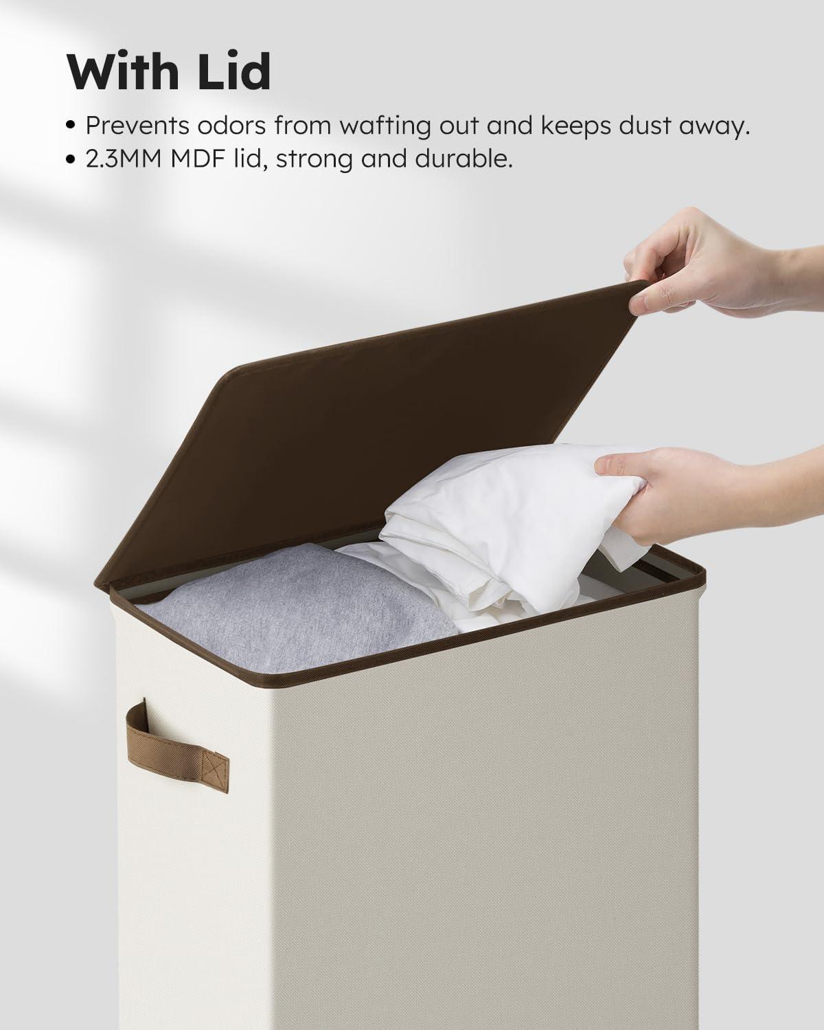 imageSOLEDI Laundry Hamper with Lid 100L Large amp Tall Collapsible Laundry Basket Clothes Hamper with Bag Removable Easy to Carry Dirty Hampers for Bedroom Bathroom Dorm College GreyOffWhite