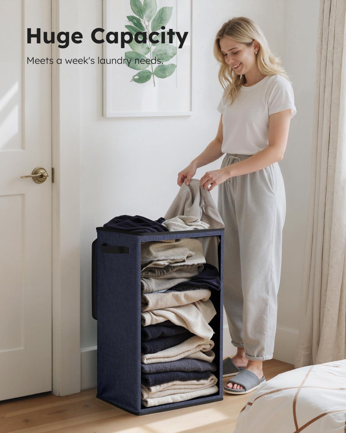 imageSOLEDI Laundry Hamper with Lid 100L Large amp Tall Collapsible Laundry Basket Clothes Hamper with Bag Removable Easy to Carry Dirty Hampers for Bedroom Bathroom Dorm College GreyNavy Blue