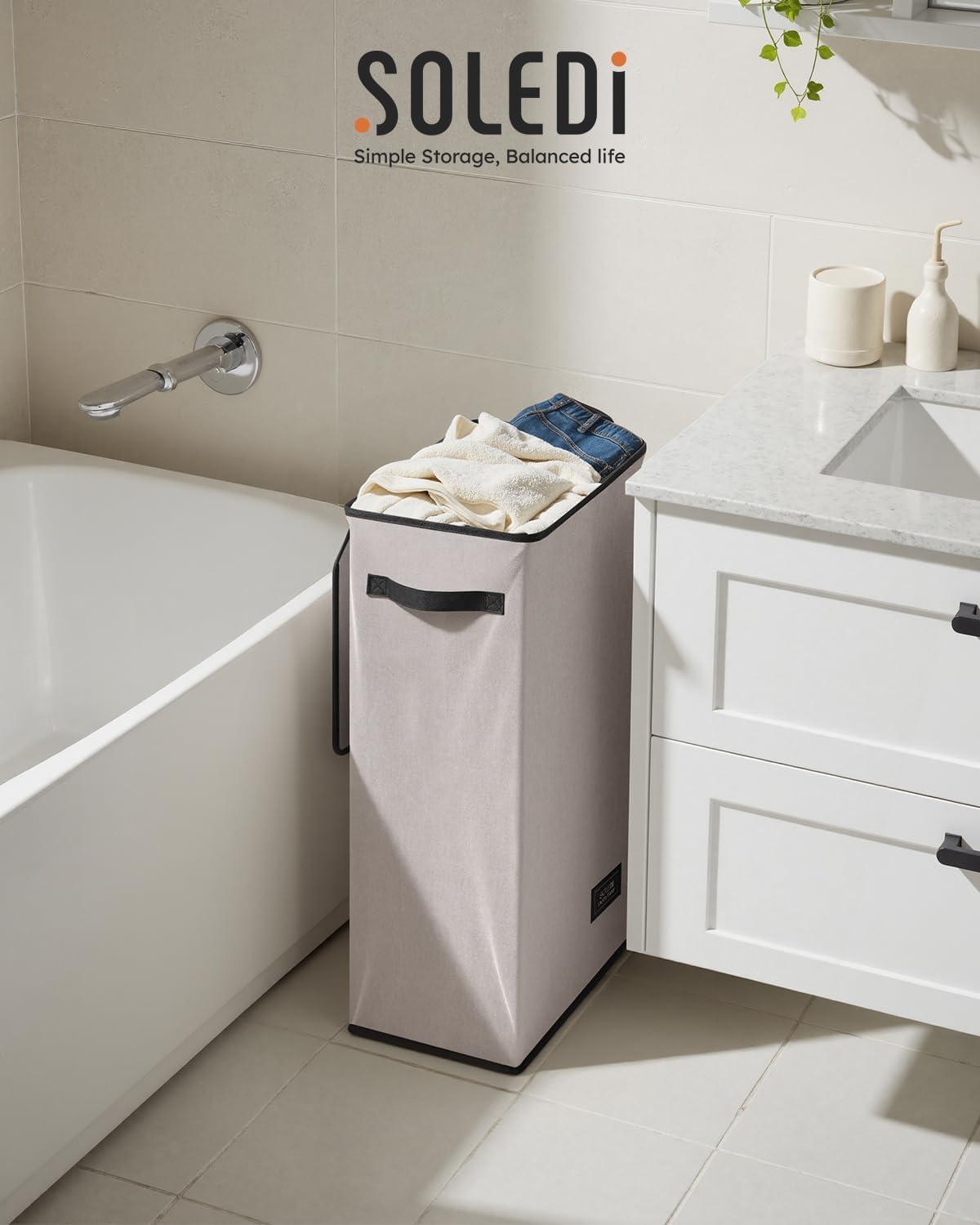 imageSOLEDI Laundry Hamper with Lid 100L Large amp Tall Collapsible Laundry Basket Clothes Hamper with Bag Removable Easy to Carry Dirty Hampers for Bedroom Bathroom Dorm College GreyLight taupe