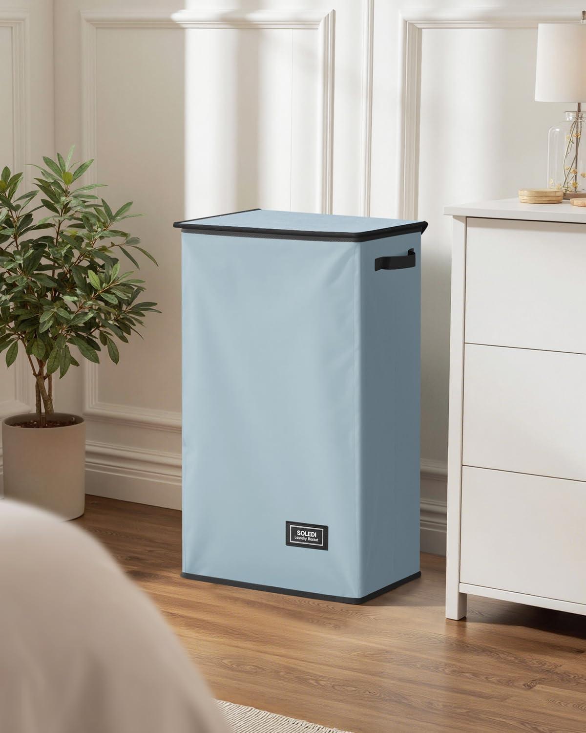 imageSOLEDI Laundry Hamper with Lid 100L Large amp Tall Collapsible Laundry Basket Clothes Hamper with Bag Removable Easy to Carry Dirty Hampers for Bedroom Bathroom Dorm College GreyBluishGrey