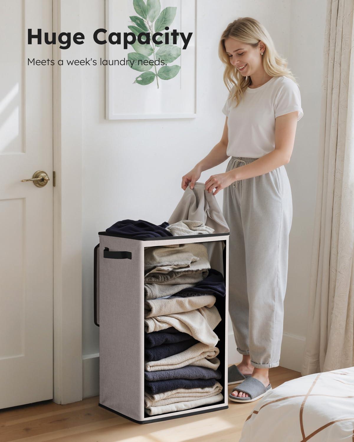 imageSOLEDI Laundry Hamper with Lid 100L Large amp Tall Collapsible Laundry Basket Clothes Hamper with Bag Removable Easy to Carry Dirty Hampers for Bedroom Bathroom Dorm College GreyLight taupe