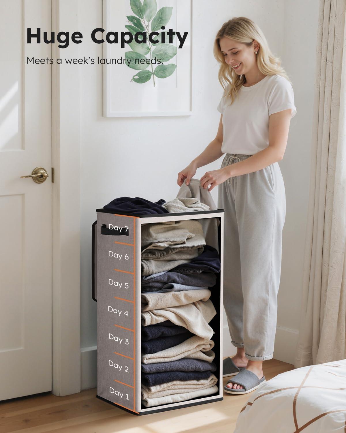 imageSOLEDI Laundry Hamper with Lid 100L Large amp Tall Collapsible Laundry Basket Clothes Hamper with Bag Removable Easy to Carry Dirty Hampers for Bedroom Bathroom Dorm College GreyLight taupe