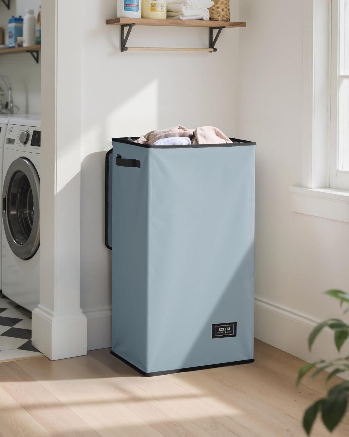 imageSOLEDI Laundry Hamper with Lid 100L Large amp Tall Collapsible Laundry Basket Clothes Hamper with Bag Removable Easy to Carry Dirty Hampers for Bedroom Bathroom Dorm College GreyBluishGrey