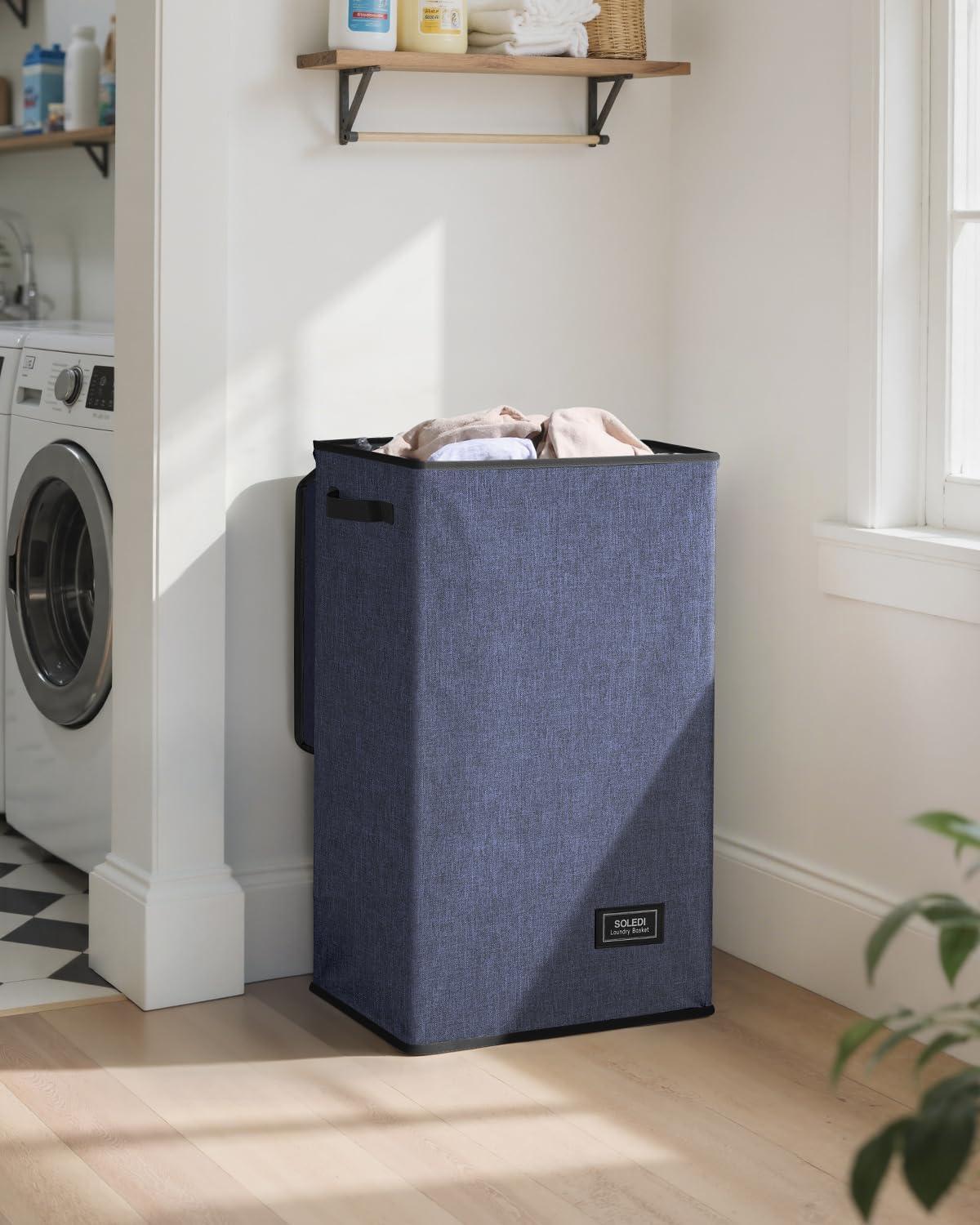 imageSOLEDI Laundry Hamper with Lid 100L Large amp Tall Collapsible Laundry Basket Clothes Hamper with Bag Removable Easy to Carry Dirty Hampers for Bedroom Bathroom Dorm College GreyNavy Blue