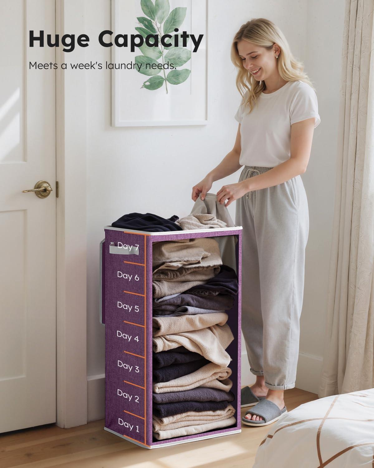 imageSOLEDI Laundry Hamper with Lid 100L Large amp Tall Collapsible Laundry Basket Clothes Hamper with Bag Removable Easy to Carry Dirty Hampers for Bedroom Bathroom Dorm College GreyPurple