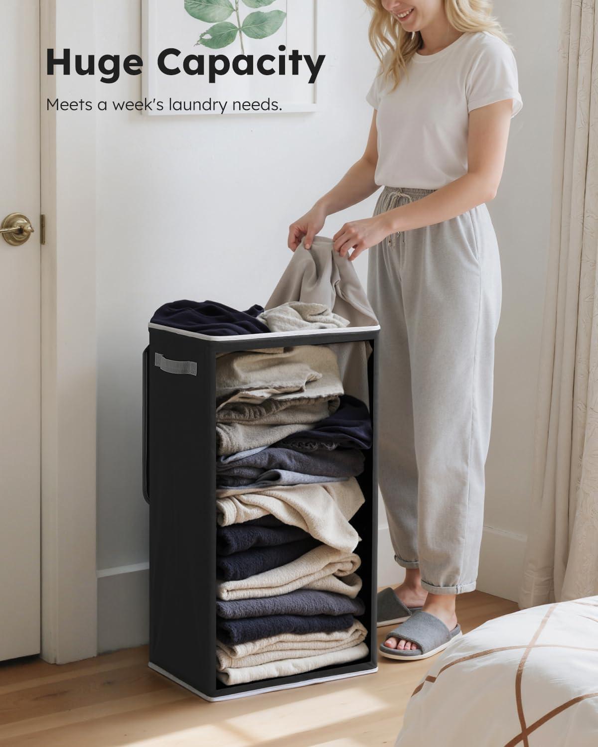 imageSOLEDI Laundry Hamper with Lid 100L Large amp Tall Collapsible Laundry Basket Clothes Hamper with Bag Removable Easy to Carry Dirty Hampers for Bedroom Bathroom Dorm College GreyBlack