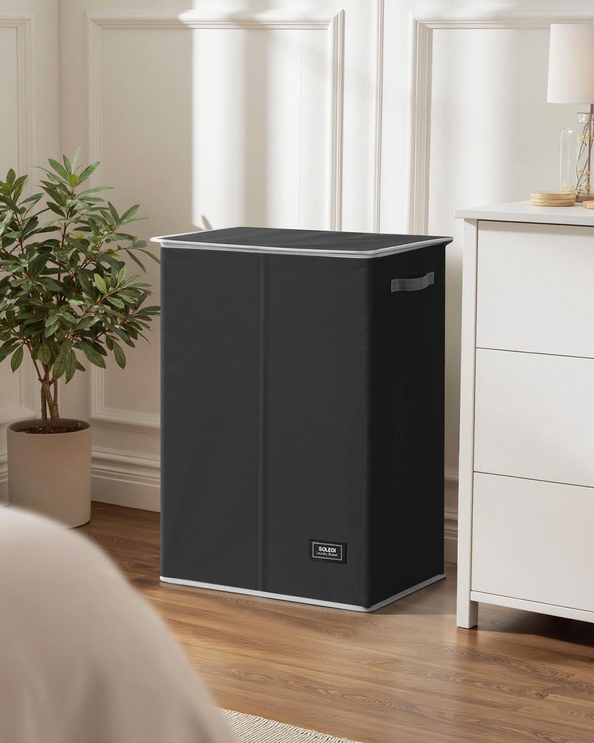 imageSOLEDI Laundry Hamper with Lid 100L Large amp Tall Collapsible Laundry Basket Clothes Hamper with Bag Removable Easy to Carry Dirty Hampers for Bedroom Bathroom Dorm College GreyBlack
