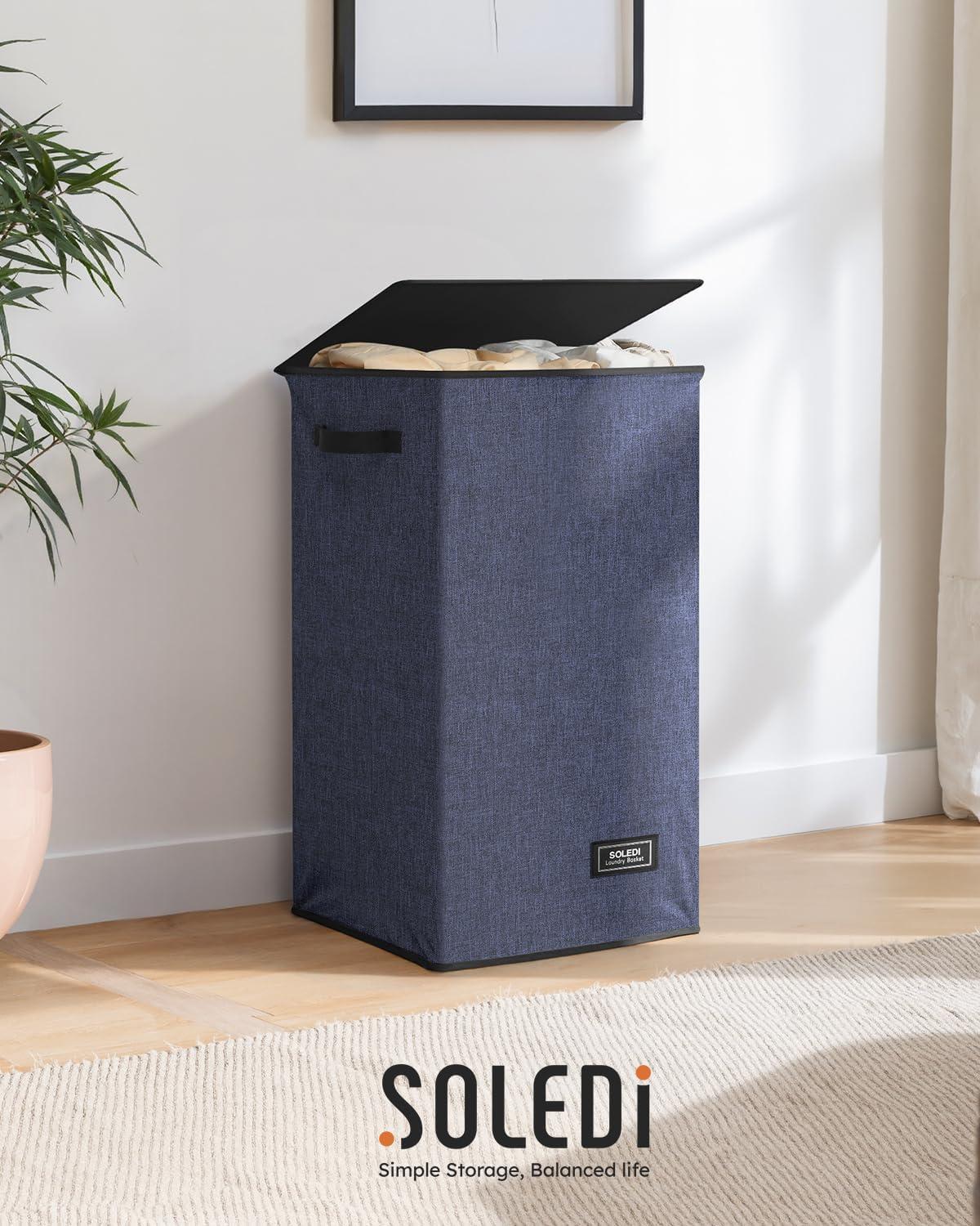 imageSOLEDI Laundry Hamper with Lid 100L Large amp Tall Collapsible Laundry Basket Clothes Hamper with Bag Removable Easy to Carry Dirty Hampers for Bedroom Bathroom Dorm College GreyNavy Blue