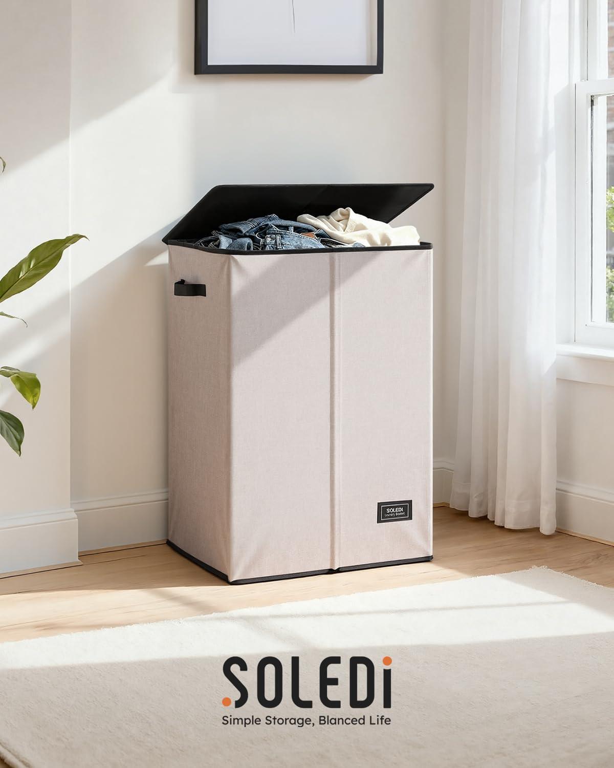 imageSOLEDI Laundry Hamper with Lid 100L Large amp Tall Collapsible Laundry Basket Clothes Hamper with Bag Removable Easy to Carry Dirty Hampers for Bedroom Bathroom Dorm College GreyLight taupe