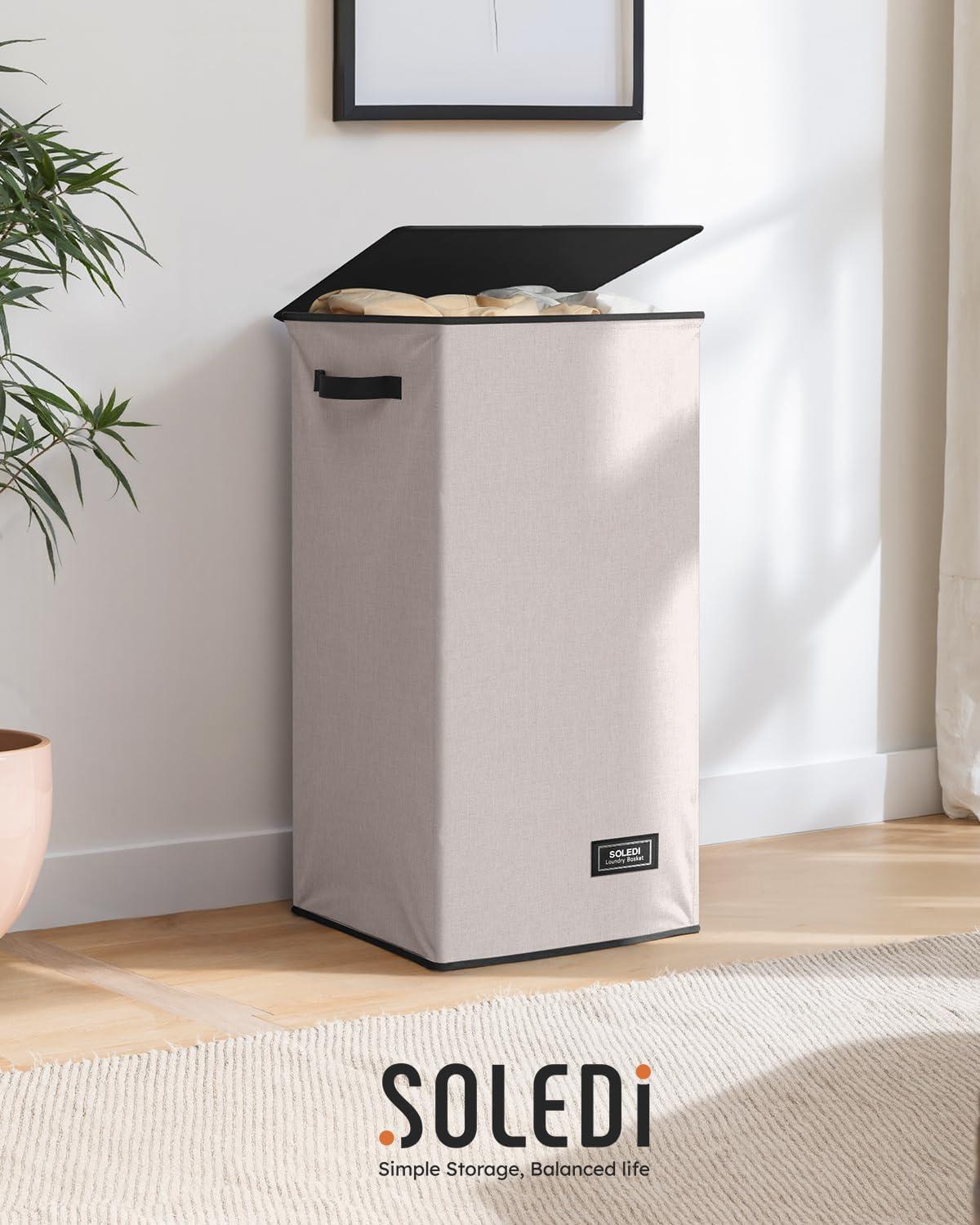 imageSOLEDI Laundry Hamper with Lid 100L Large amp Tall Collapsible Laundry Basket Clothes Hamper with Bag Removable Easy to Carry Dirty Hampers for Bedroom Bathroom Dorm College GreyLight taupe