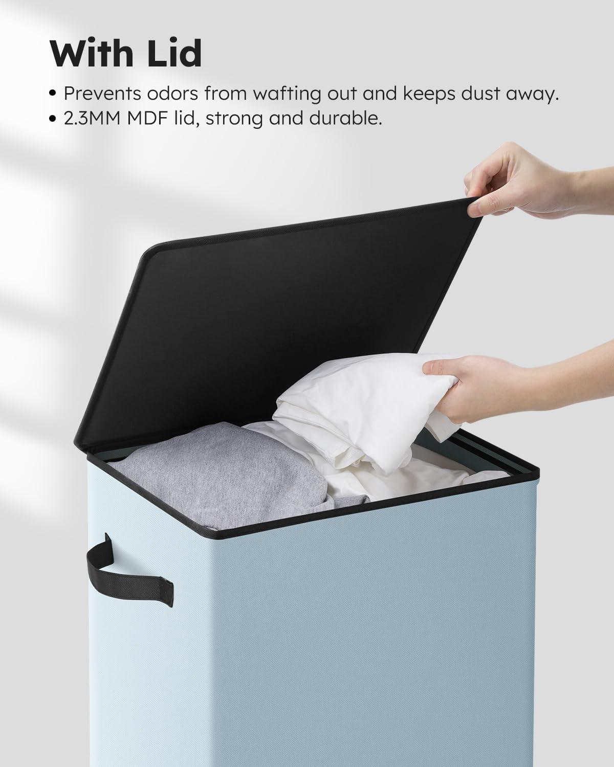 imageSOLEDI Laundry Hamper with Lid 100L Large amp Tall Collapsible Laundry Basket Clothes Hamper with Bag Removable Easy to Carry Dirty Hampers for Bedroom Bathroom Dorm College GreyBluishGrey