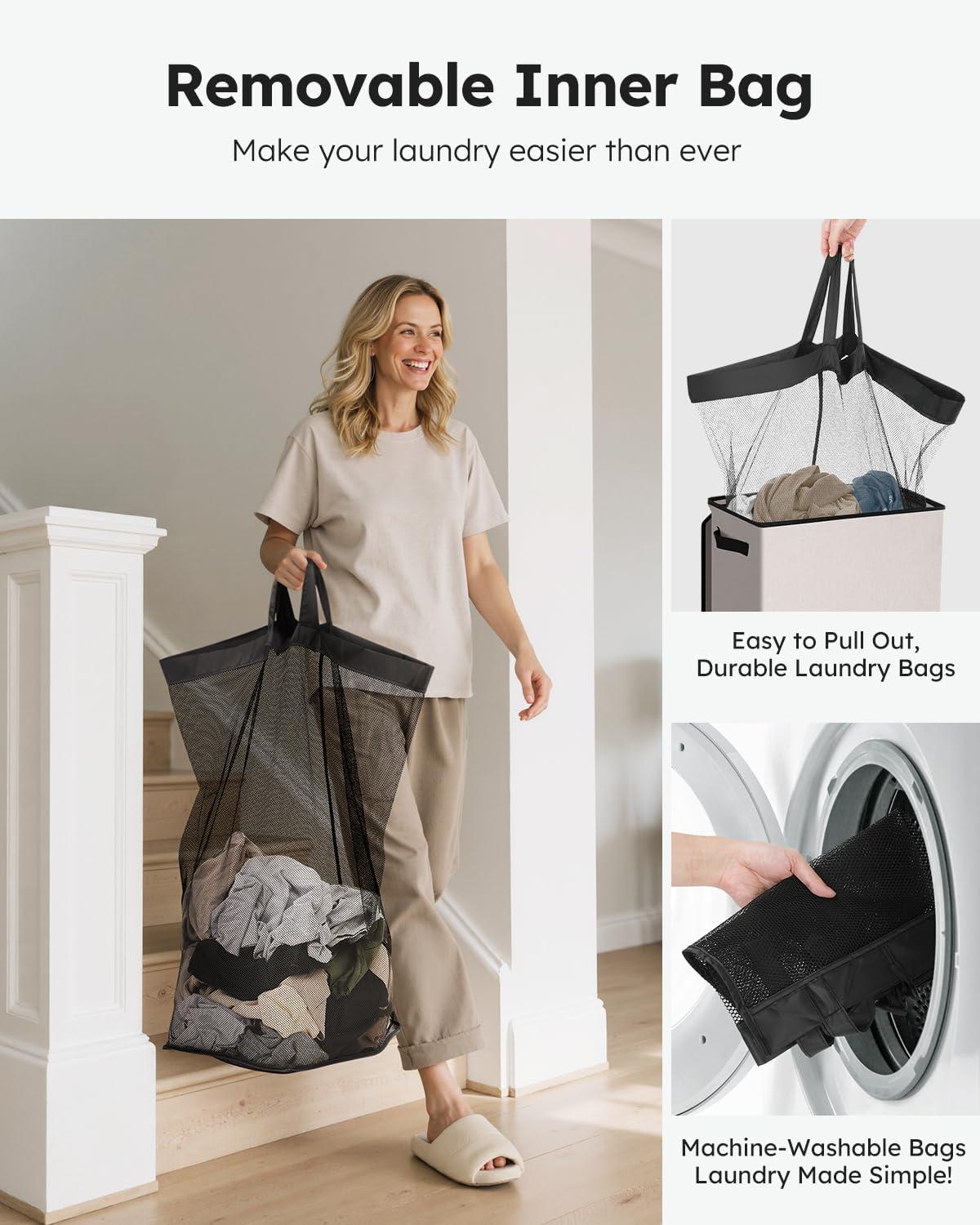 imageSOLEDI Laundry Hamper with Lid 100L Large amp Tall Collapsible Laundry Basket Clothes Hamper with Bag Removable Easy to Carry Dirty Hampers for Bedroom Bathroom Dorm College GreyLight taupe