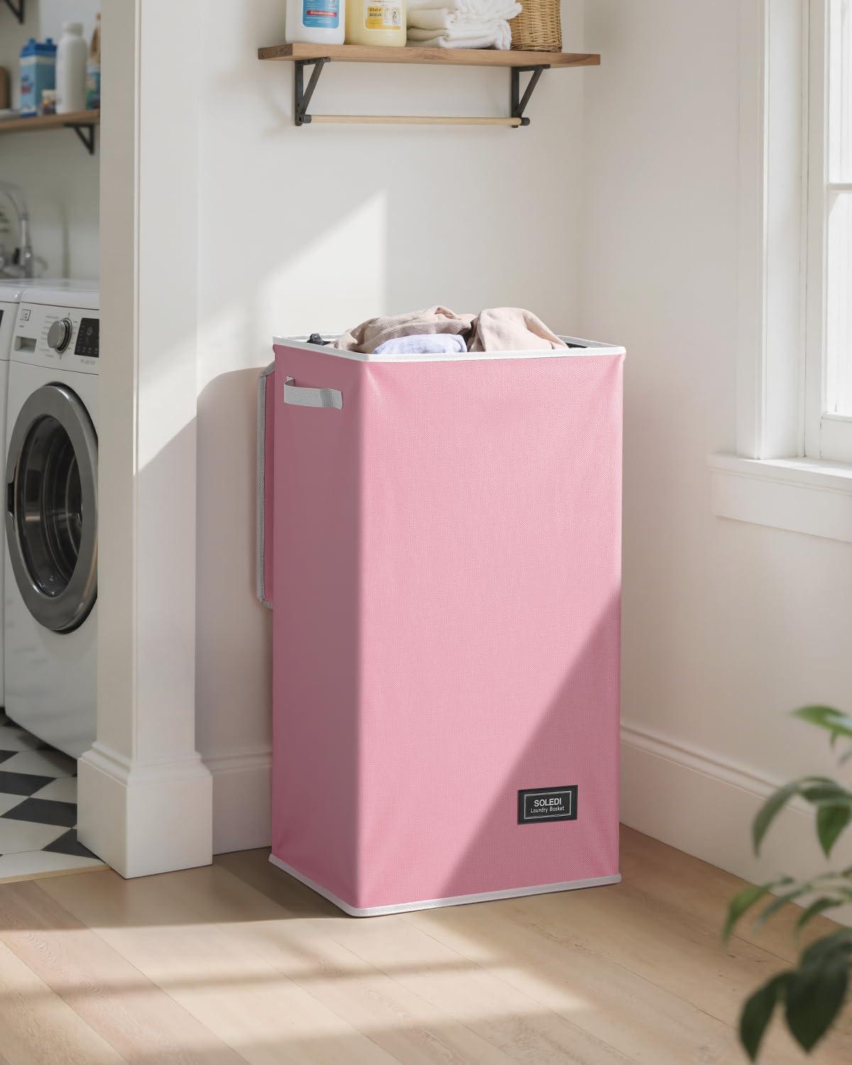 imageSOLEDI Laundry Hamper with Lid 100L Large amp Tall Collapsible Laundry Basket Clothes Hamper with Bag Removable Easy to Carry Dirty Hampers for Bedroom Bathroom Dorm College GreyPink