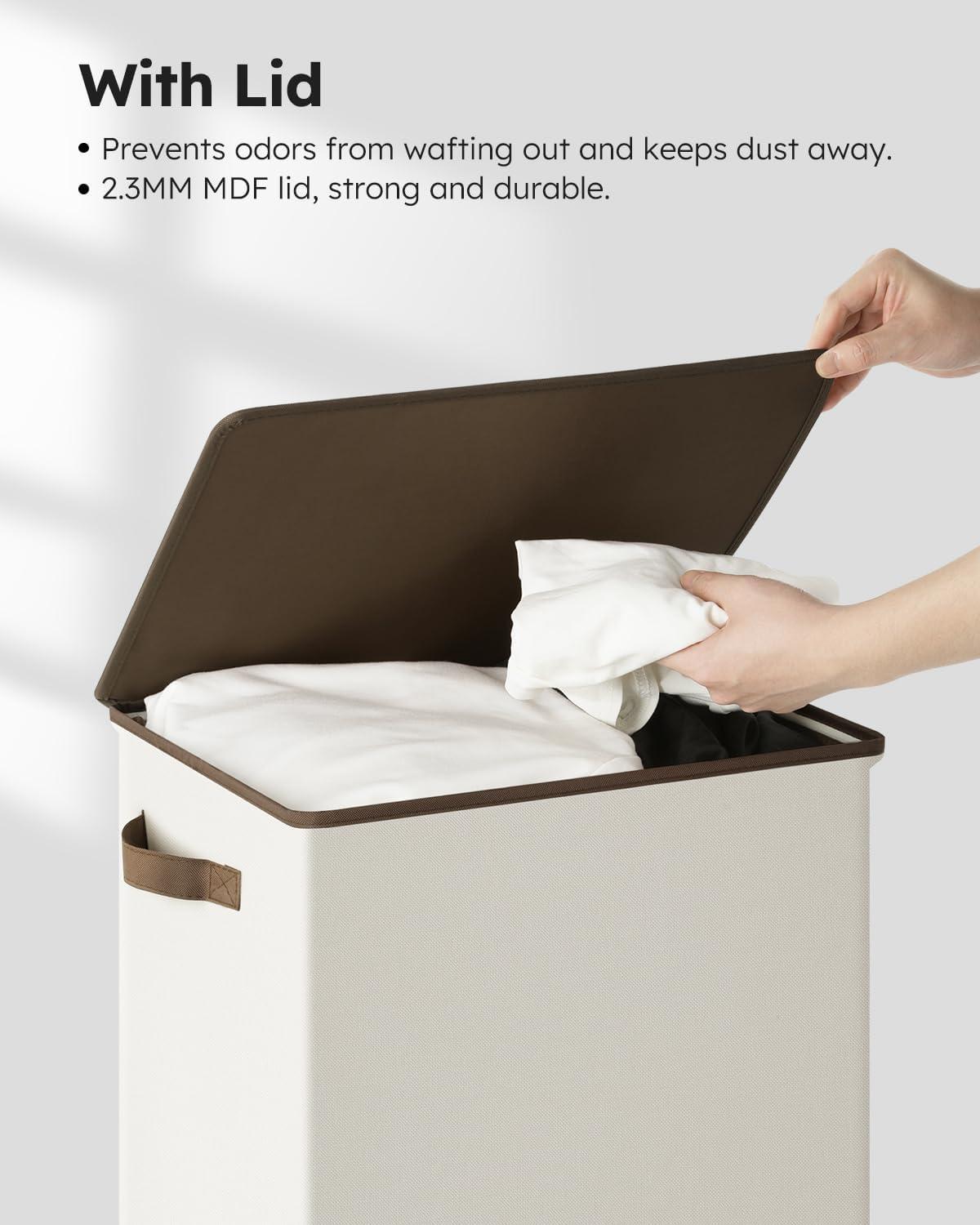 imageSOLEDI Laundry Hamper with Lid 100L Large amp Tall Collapsible Laundry Basket Clothes Hamper with Bag Removable Easy to Carry Dirty Hampers for Bedroom Bathroom Dorm College GreyOffWhite