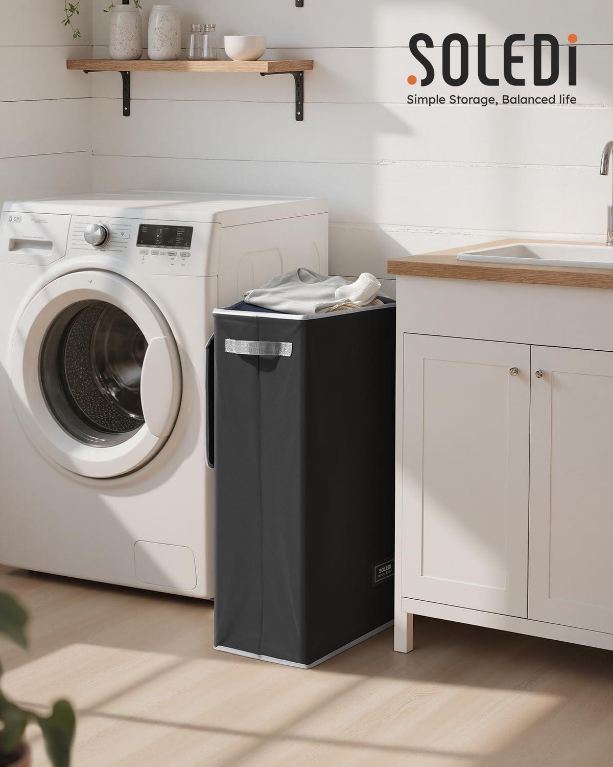 imageSOLEDI Laundry Hamper with Lid 100L Large amp Tall Collapsible Laundry Basket Clothes Hamper with Bag Removable Easy to Carry Dirty Hampers for Bedroom Bathroom Dorm College GreyBlack