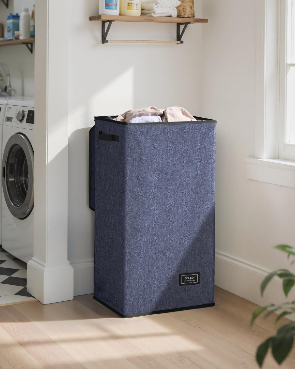 imageSOLEDI Laundry Hamper with Lid 100L Large amp Tall Collapsible Laundry Basket Clothes Hamper with Bag Removable Easy to Carry Dirty Hampers for Bedroom Bathroom Dorm College GreyNavy Blue