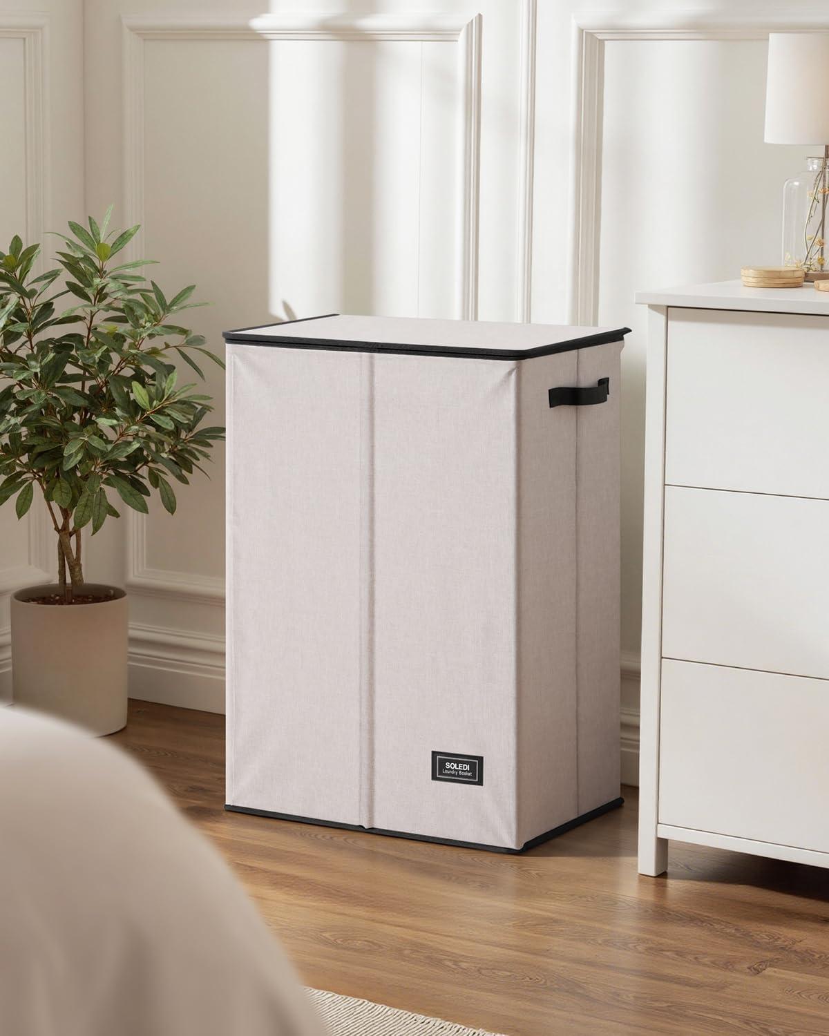 imageSOLEDI Laundry Hamper with Lid 100L Large amp Tall Collapsible Laundry Basket Clothes Hamper with Bag Removable Easy to Carry Dirty Hampers for Bedroom Bathroom Dorm College GreyLight taupe