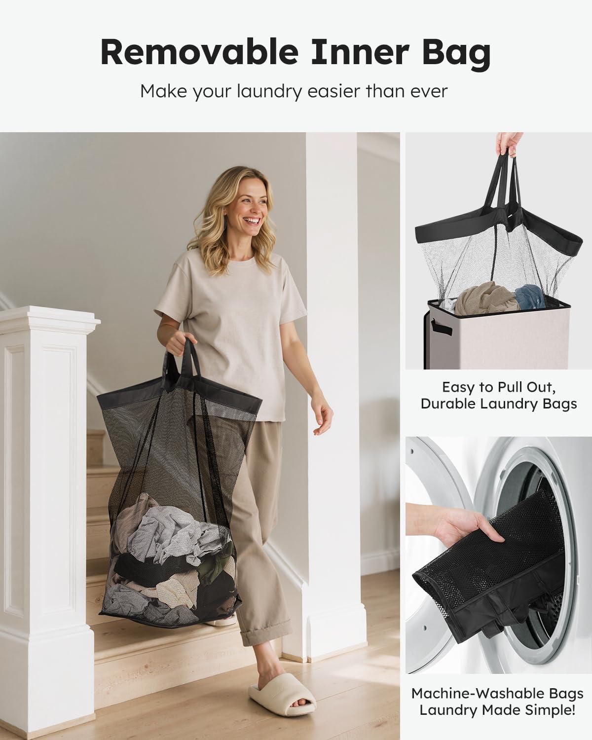 imageSOLEDI Laundry Hamper with Lid 100L Large amp Tall Collapsible Laundry Basket Clothes Hamper with Bag Removable Easy to Carry Dirty Hampers for Bedroom Bathroom Dorm College GreyLight taupe