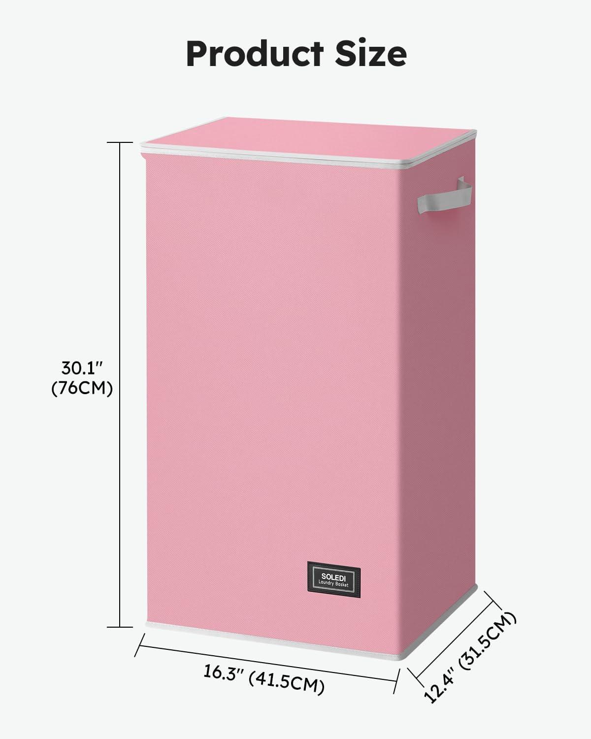 imageSOLEDI Laundry Hamper with Lid 100L Large amp Tall Collapsible Laundry Basket Clothes Hamper with Bag Removable Easy to Carry Dirty Hampers for Bedroom Bathroom Dorm College GreyPink