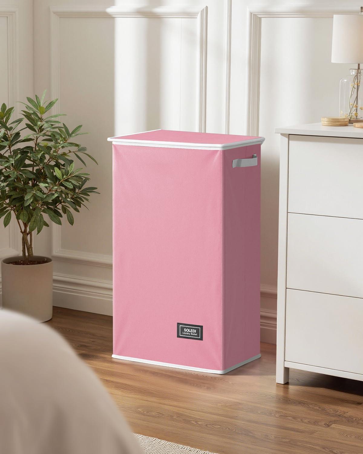 imageSOLEDI Laundry Hamper with Lid 100L Large amp Tall Collapsible Laundry Basket Clothes Hamper with Bag Removable Easy to Carry Dirty Hampers for Bedroom Bathroom Dorm College GreyPink