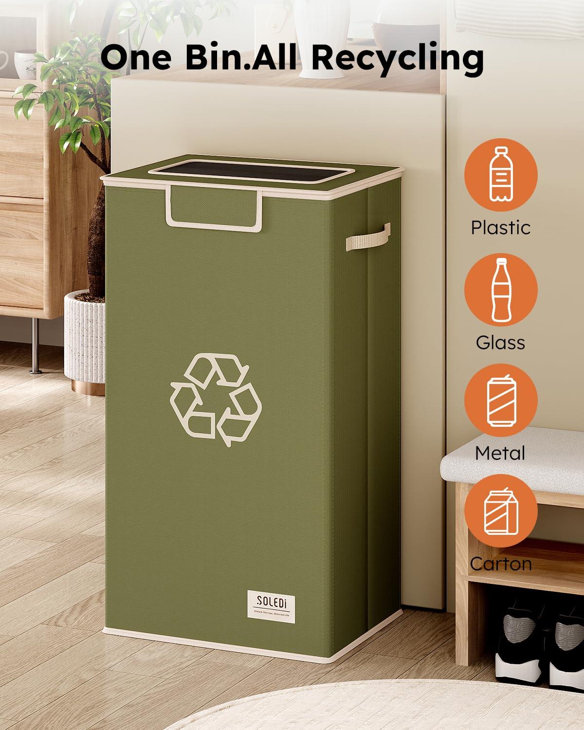 imageSOLEDI Recycling Bin for Kitchen26 Gallon Large Recycle Bin with Lid and 2 Removeable Reusable Inner BagsIndoor Recycling Trash Can for Collector of Bottles Cans and PlasticGreenGreen