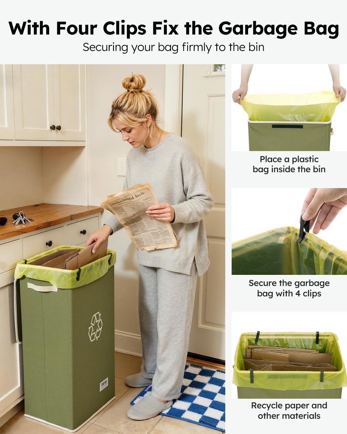 imageSOLEDI Recycling Bin for Kitchen26 Gallon Large Recycle Bin with Lid and 2 Removeable Reusable Inner BagsIndoor Recycling Trash Can for Collector of Bottles Cans and PlasticGreenGreen