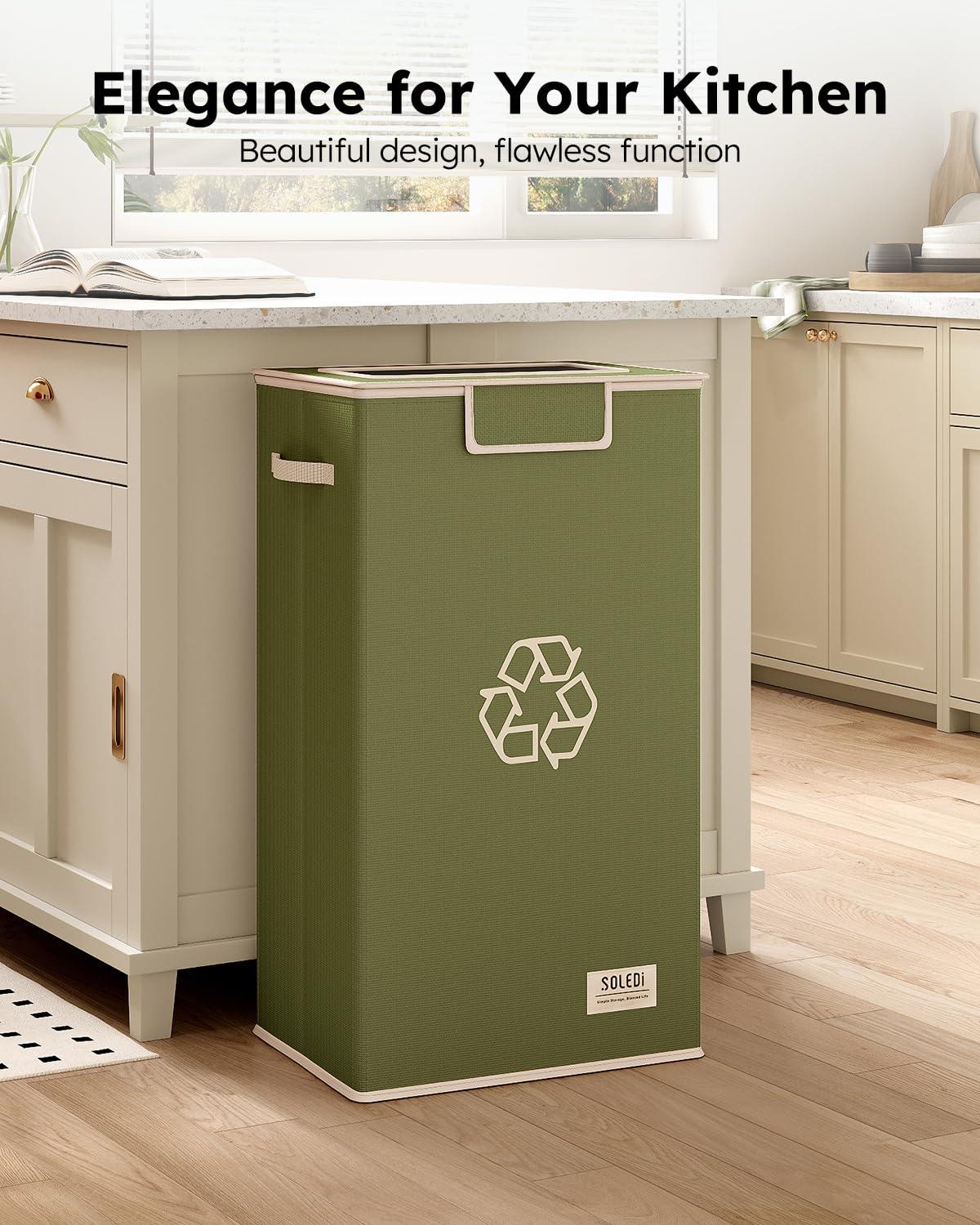 imageSOLEDI Recycling Bin for Kitchen26 Gallon Large Recycle Bin with Lid and 2 Removeable Reusable Inner BagsIndoor Recycling Trash Can for Collector of Bottles Cans and PlasticGreenGreen