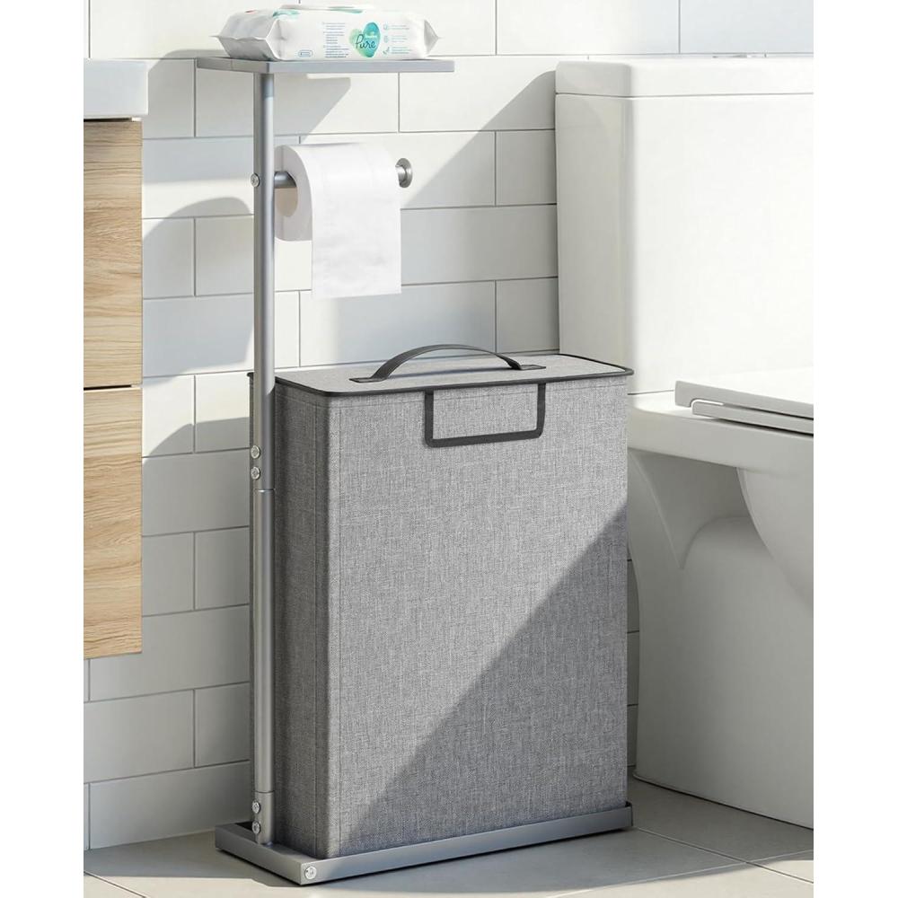 imageFreestanding Toilet Paper Holder Stand with Shelf for Up to 12 RollsRustproof Metal Bathroom Toilet Paper Storage with Lid AllinOne Toilet Tissue Roll Dispenser and OrganizerGrayGray