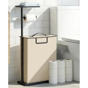 Freestanding Toilet Paper Holder Stand with Shelf for Up to 12 Rolls,Rustproof Metal Bathroom Toilet Paper Storage with Lid, All-in-One Toilet Tissue Roll Dispenser and Organizer,Gray(Beige)